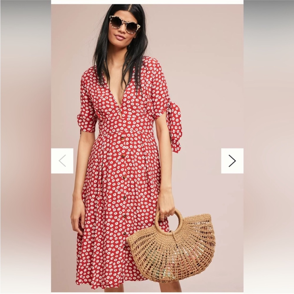 Faithfull the Brand Red Floral Midi Dress